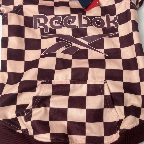 Reebok Pink Maroon Plaid Dog Hoodie Sweatshirt Size Large  (Chest 20-23”) - Picture 2 of 7